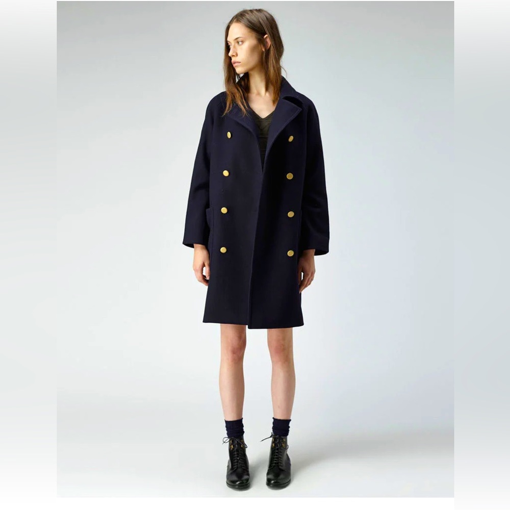 A.P.C Black and Gold Wool and Cashmere Double breasted Graphique Coat (size S)
